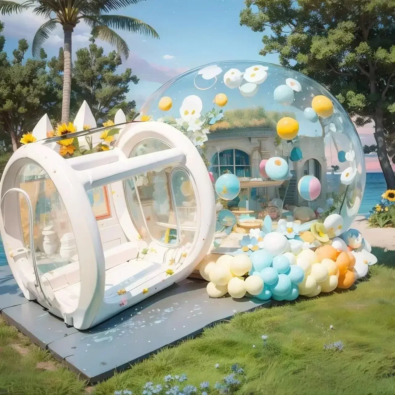 Maison à bulles gonflable avec ballon, tente à bulles transparente, maison bretonne pour enfants, fête en plein air intérieure