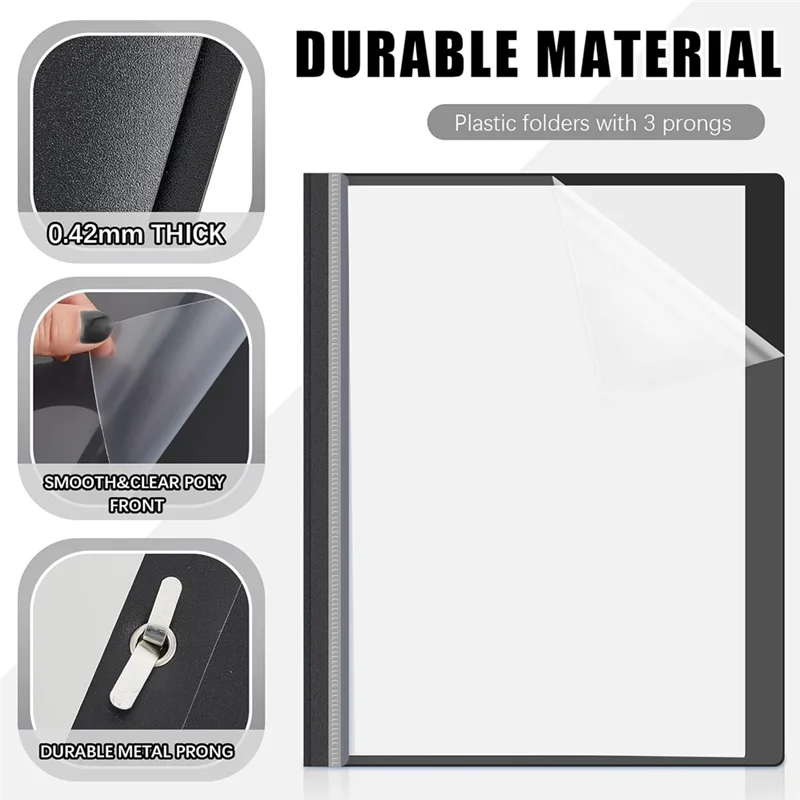 

10 Pack Report Covers With 3 Prongs Fasteners,Presentation Folders, Plastic Report Folder With Black Back Covers