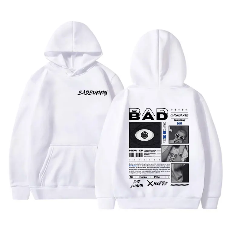 Sudadera con capucha con estampado gráfico de rapero Bad Bunny Album X 100per para hombre y mujer, ropa de calle Vintage de Hip Hop, Jersey informal