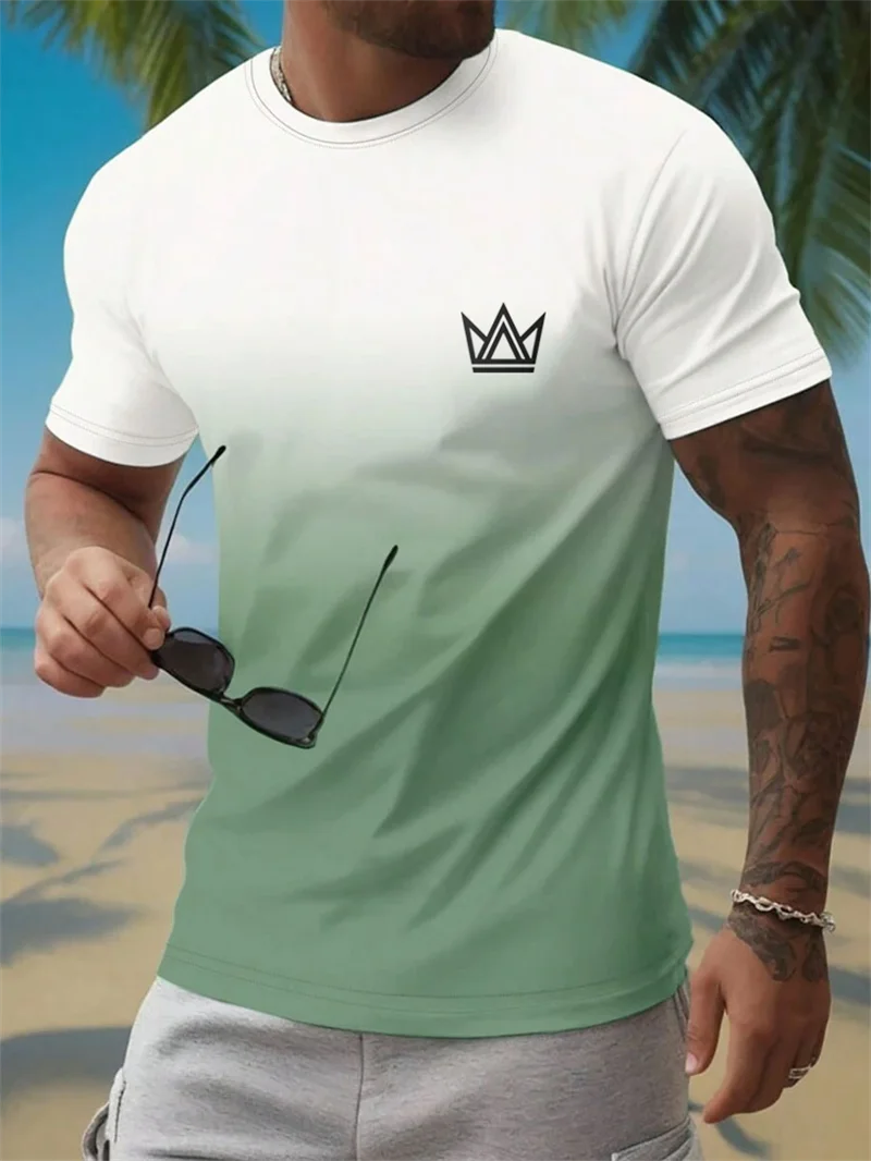 

Simple Crown Pattern Contrast Color T Shirts Fashion Summer Daily Wear 3D Printed T-shirts Casual Oversized Crew Neck Tees Tops