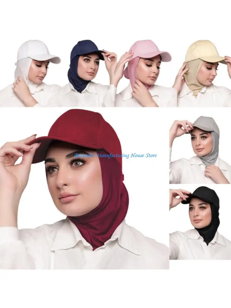 E56A Stylish Women's Hijab Shawl Baseball Hat With Matching Scarf For A Modern Look Headscarf