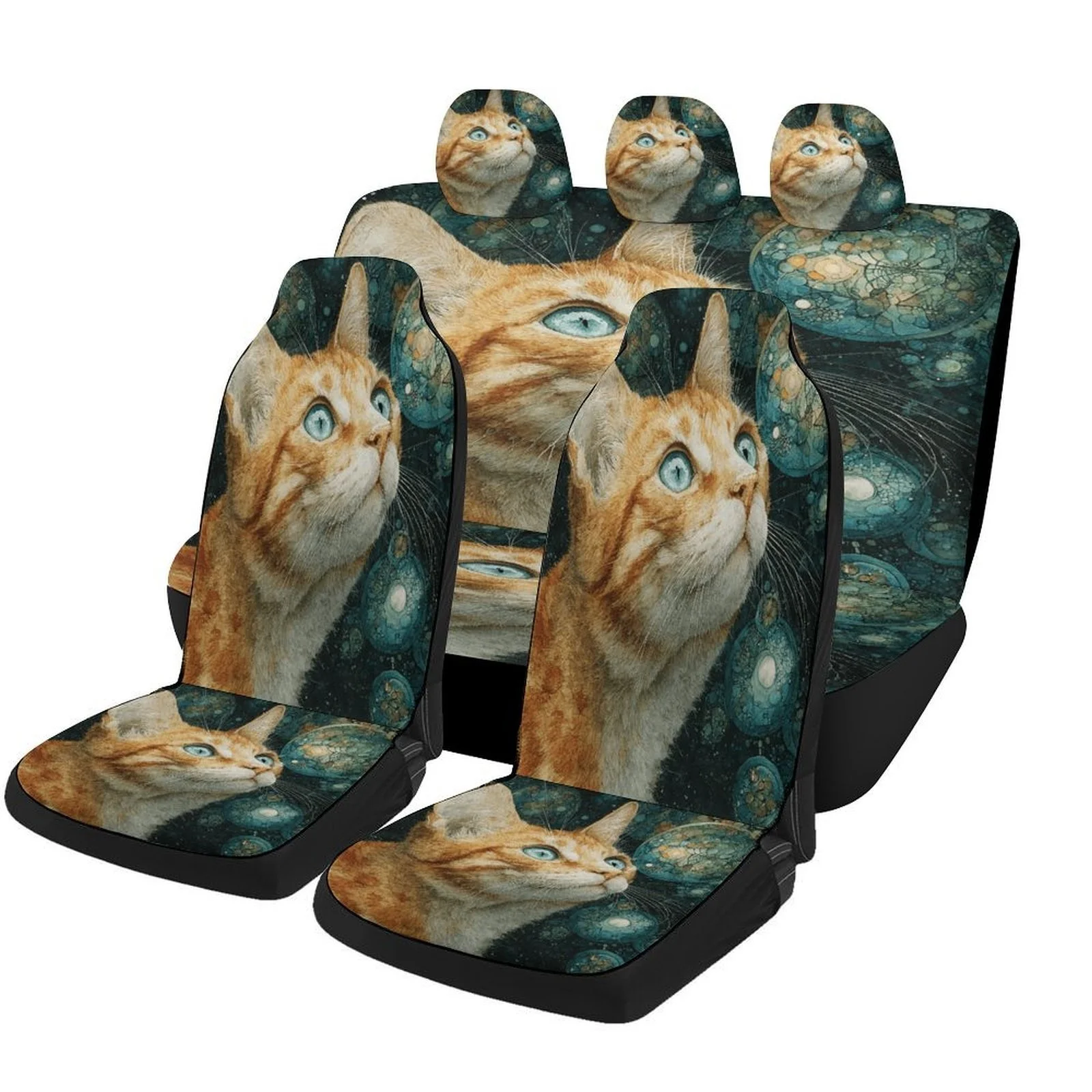 

Cat Dreaming Designed Car Seat Cover Set For Most Cars, Trendy Novelty High-quality Car Seat Protector Covers Full Set, Universa