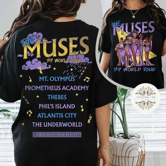 المرأة ريترو أنيمي الكرتون المحملة الصيف هرقل Muses 97 جولة حول العالم الراحة اللون قميص الشارع المعتاد القطن قميص رياضي #1