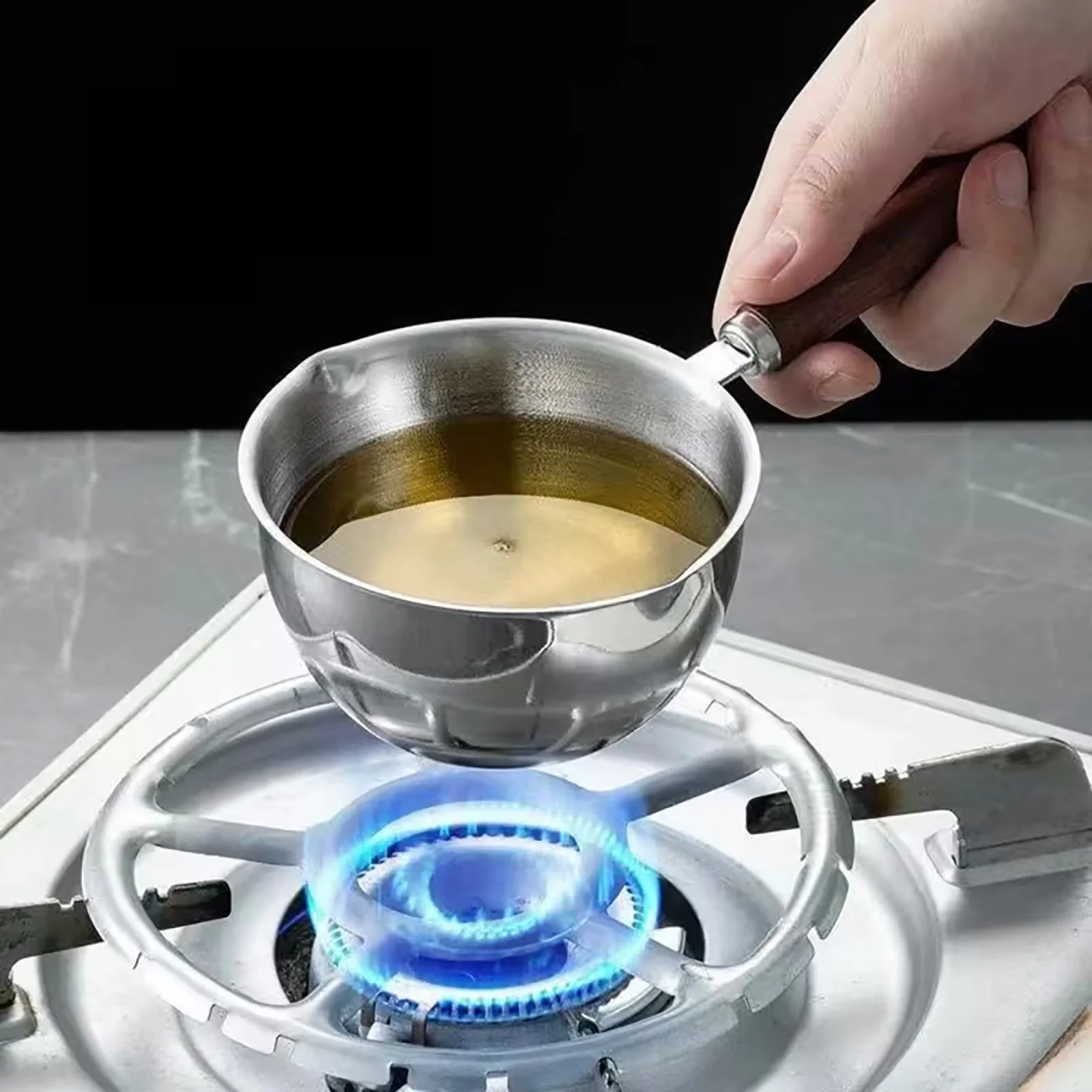 Composite Steel Mini Sauce Pan with Wooden Handle, Milk & Butter Warmer Pot