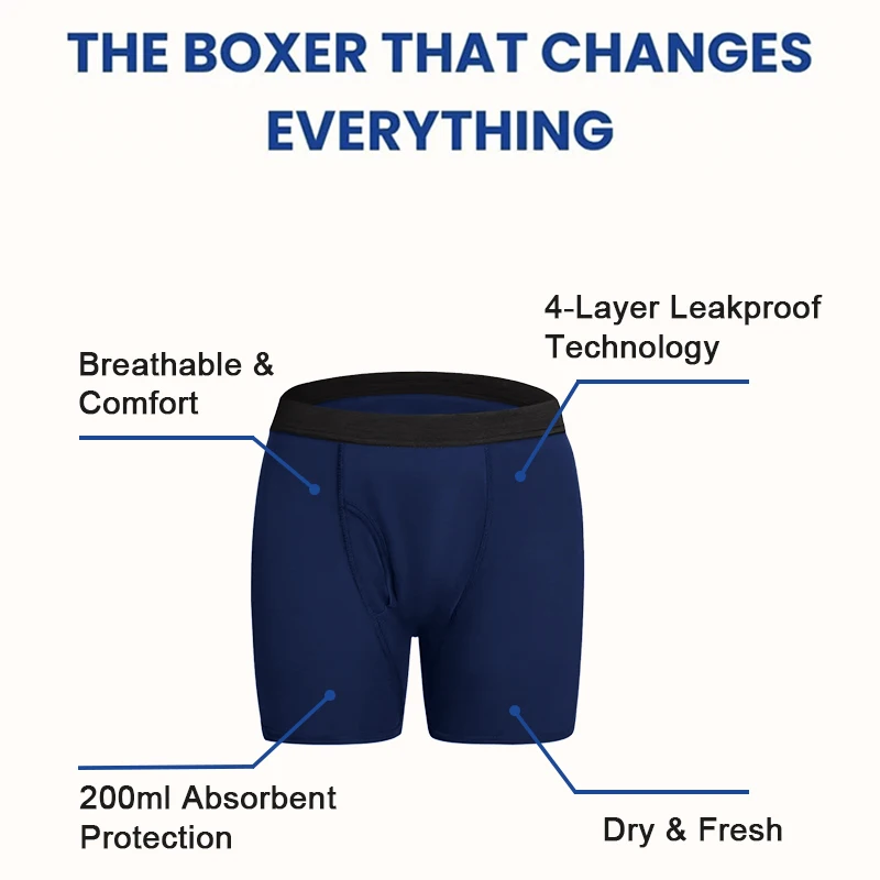 Men's Overnight Incontinence Boxer Briefs, 5-Pack