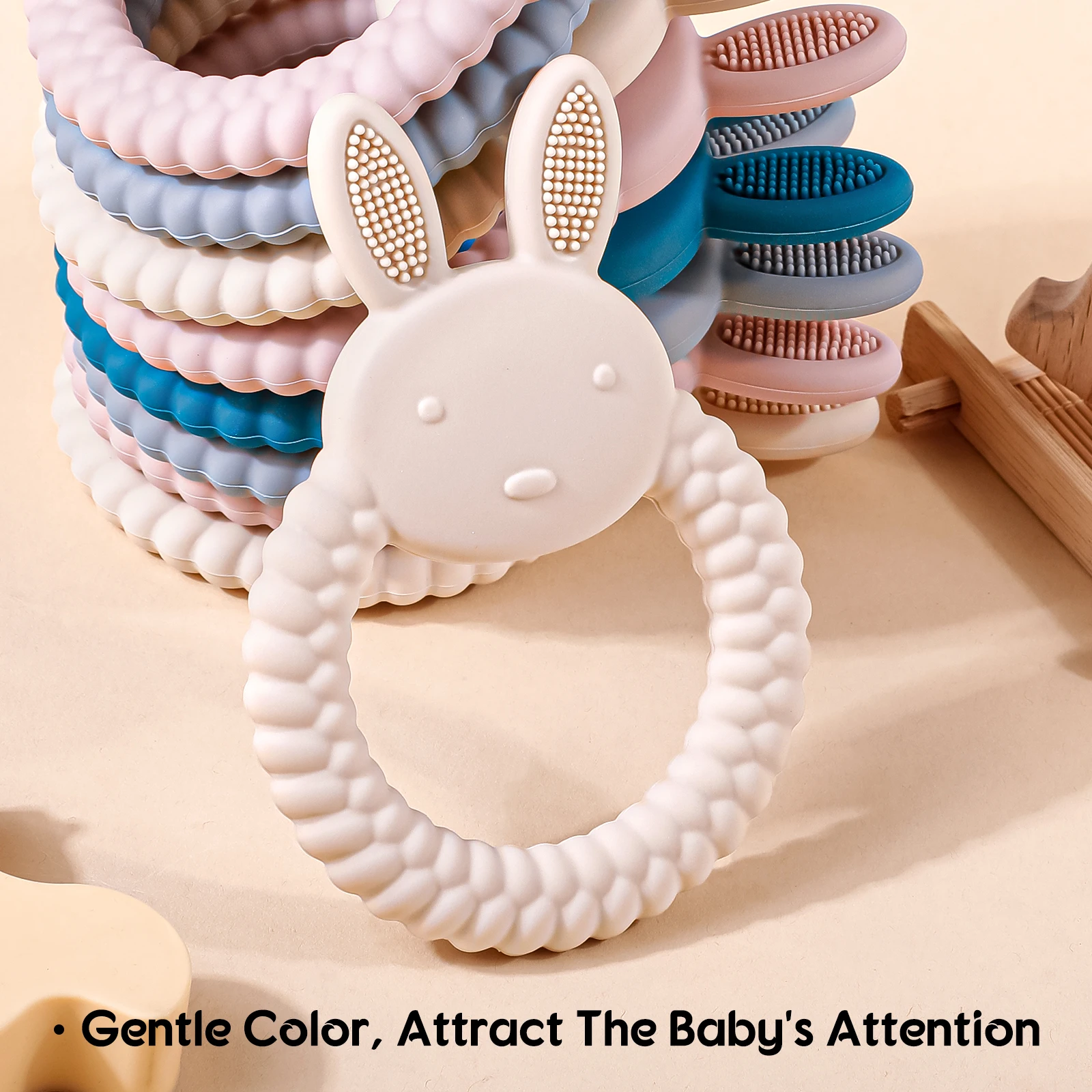 1 Baby Teether Silicone Toy Free of Bisphenol A Cartoon Rabbit Care Teething Gift Baby Health Grinding Neonatal Chewing Toy