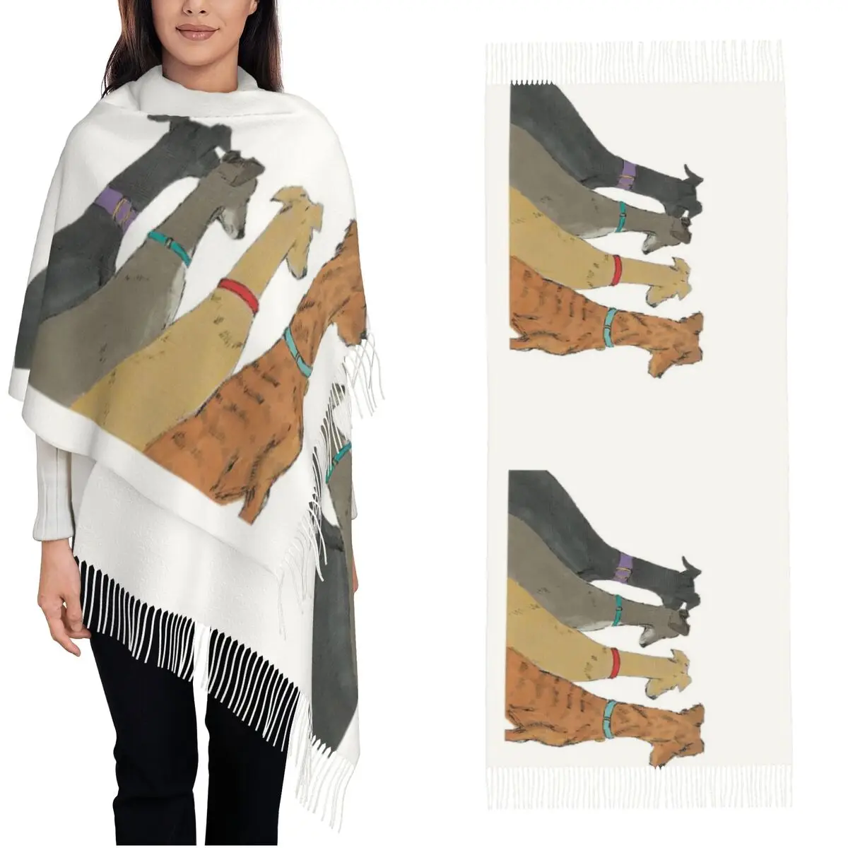 

Waiting Greyhounds Scarf Fall Winter Shawl Wrap Greyhound Whippet Sighthound Dog Long Scarves with Tassel Ladies