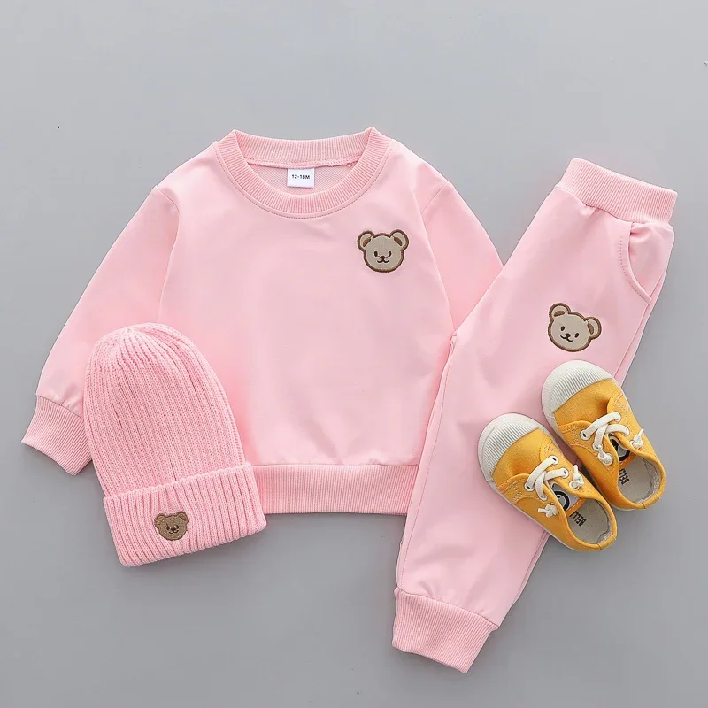 2-teiliges Kinderset für Frühling und Herbst, Einfaches Bärenkopf-Motiv, Rundhals-Langarmshirt und Hose, Outdoor-Set für Kleinkinder – Detail 4