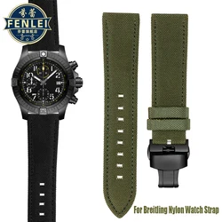 For Breitling Avengers Black Bird Leather Nylon Watchband Super Ocean Series Breathable Canvas Cowhide Watch Strap 22MM Bracelet