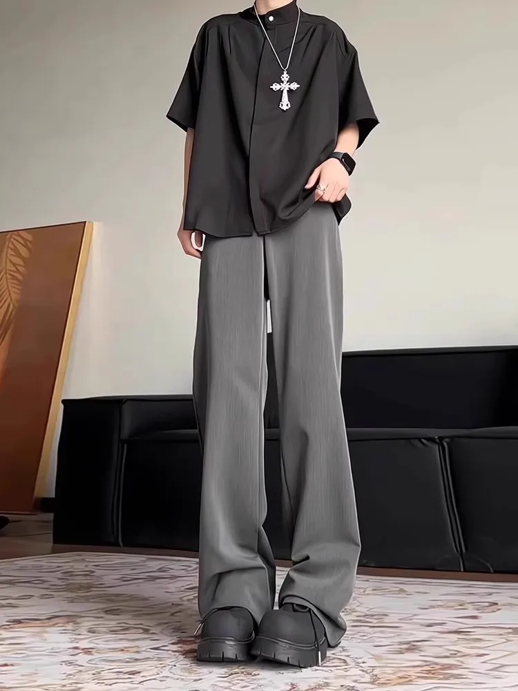 

ay Ice Silk Cool Feeling Men's Summer Bend Knife West Pants CleanFit High-End Straight Leg Suit Pants Loose Fit Casual Yout...