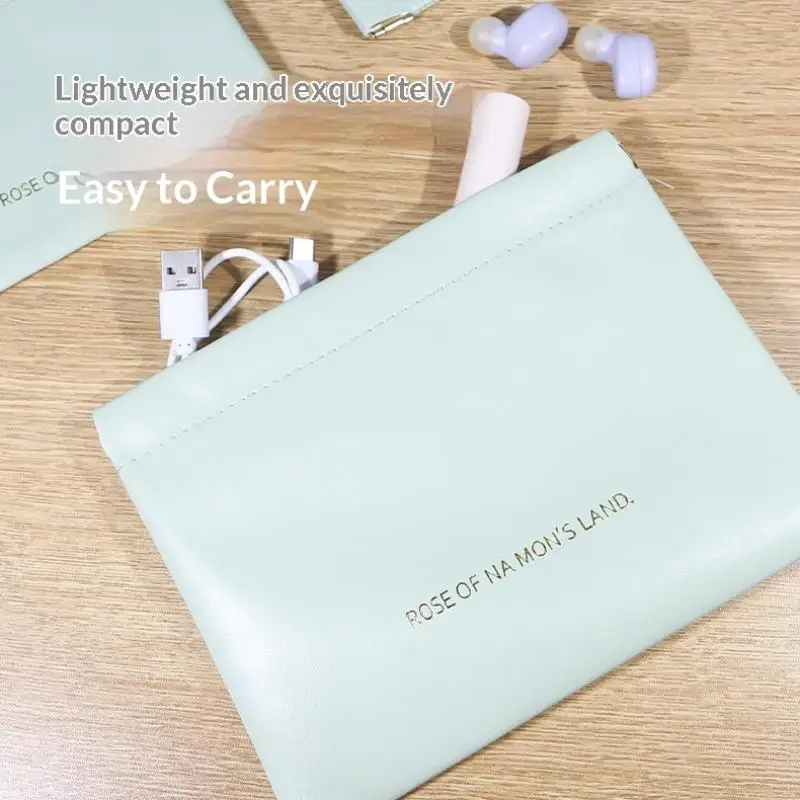 1Pc Fashion PU Leather Storage Bag - Automatic Closure Waterproof Portable Pouch for Earphone Charging Line Lipstick Jewelry