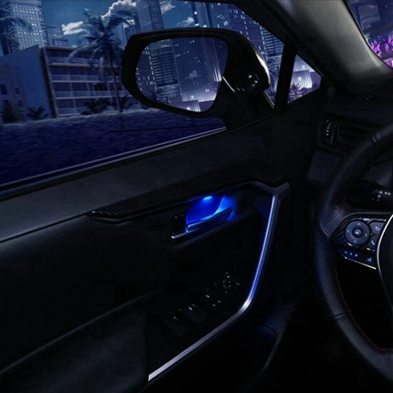 Ambient Lighting Blue LED Inner Door Bowl For Toyota RAV4 2019-2024, Armrest Handle Light Frame Decoration