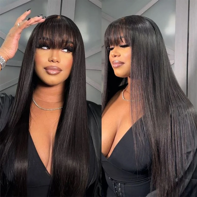 Bone Straight Wig With Bangs Fringe 6X4 Lace Front Human Hair Wigs Brazilian On Sales Remy Glueless Middle Part Lace Wigs Cheap