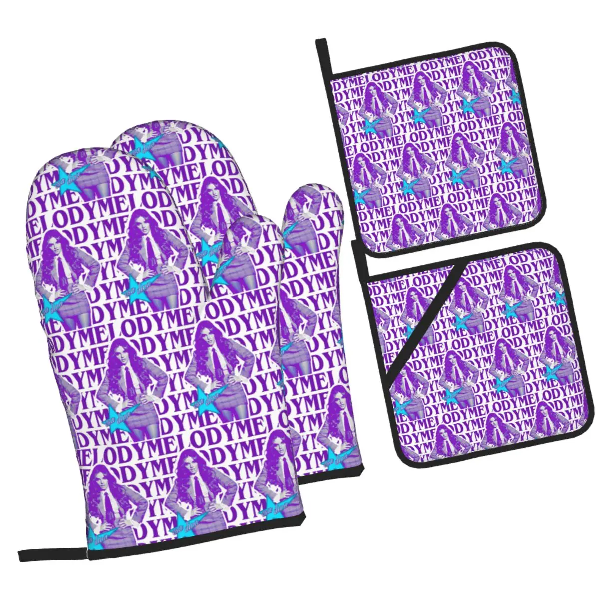 Melody Esa Diva Spain Eurovision Merch Oven Mitts and Pot Holder Sets of 4 for Baking Cooking BBQ Resistant Non-Slip Gloves