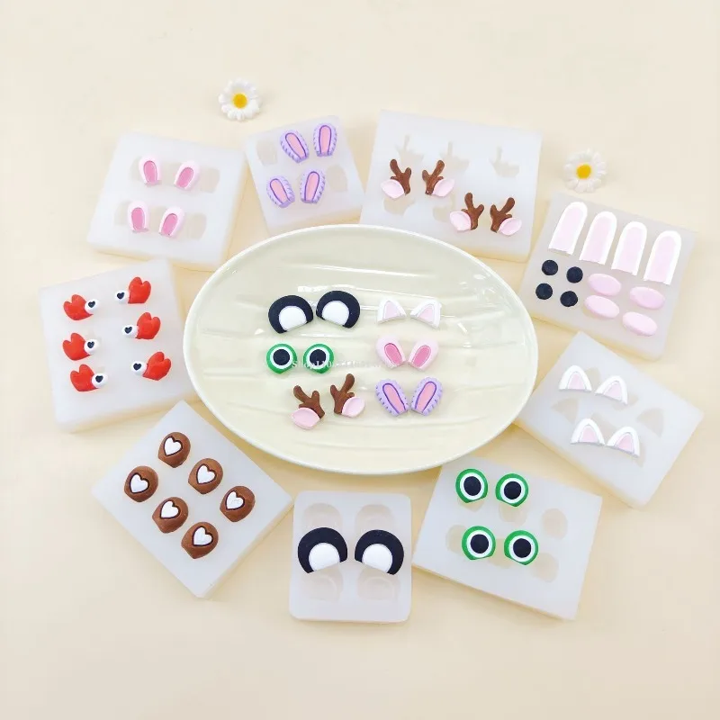 Cute Animal Eyes Ears Silicone Mold Handmade DIY Ultra-light Clay Soft Pottery Stone Sculpture Resin Cartoon Doll Figurine Mold