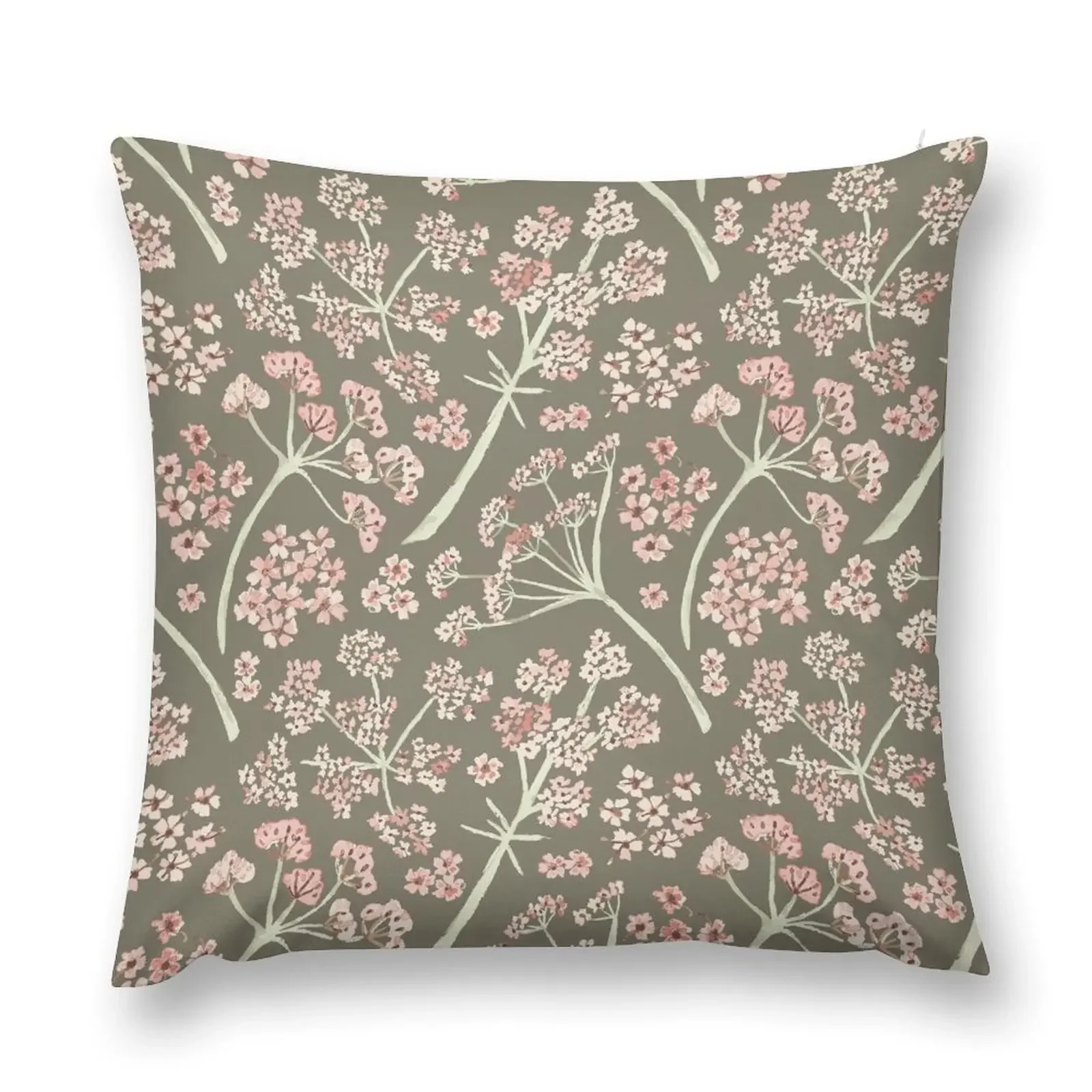 Light Pink & Green Watercolor Stem Caraway Floral Pattern Throw Pillow Cushions Cover Cusions Cover pillow