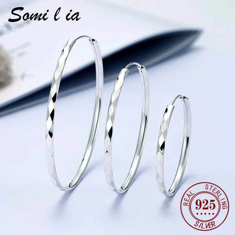 

SOMILIA 925 Sterling Silver Women's 30/40/50/60MM Round Big Hoop Earrings Wedding Fashion Jewelry For Women Ladys -1