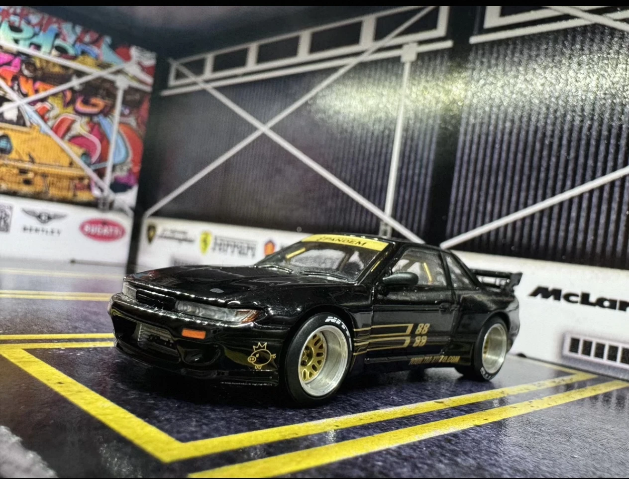 POPRACE 1/64 Scale Nissan S13 Supercar Pandem Black & Gold No. 88 S43-03 Die-cast Racing Car Model