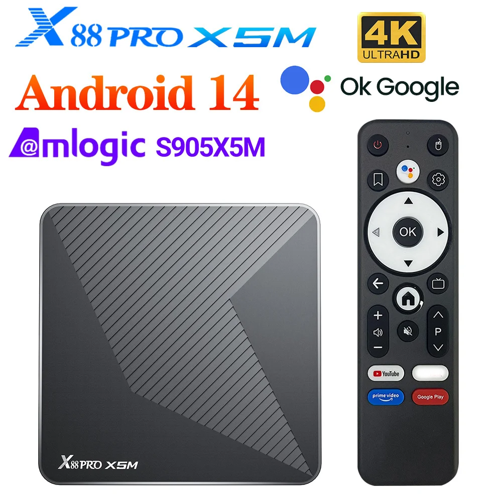 X88 Pro X5M TV Box Android14 Amlogic S905X5M 2.0 جيجا هرتز 64 بت رباعي النواة Cortex-A55 يدعم 4K HDR Dual Wifi BT5.0 X5M Set Top Box