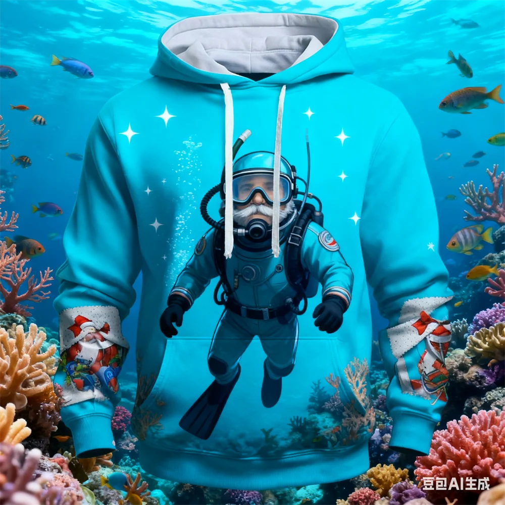 Christmas Autumn Men's Hoodie Funny Santa Claus pattern print hoodie New Year's gifts hoodies for man Winter Men's y2k clothing