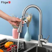 Fliger Black Kitchen Faucet Pull Out Spout Kitchen Sink Mixer Tap Stream Sprayer Head Hot and Cold Water Taps Deck Mounted