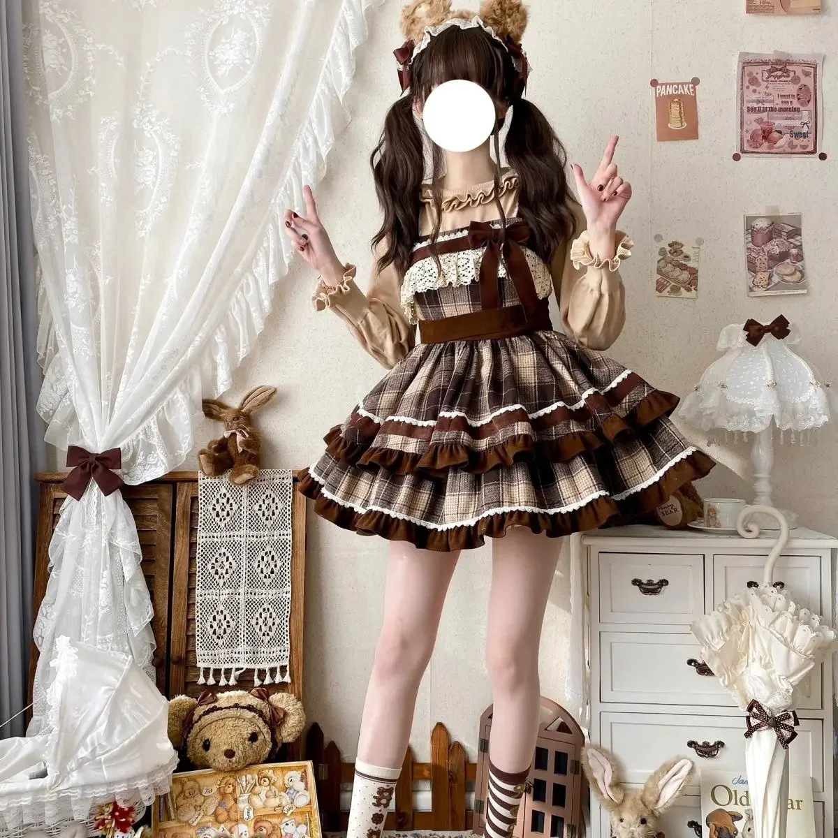 

MAGOGO японское Харадзюку Kawaii Lolita Jsk Платье женское милое кружевное клетчатое платье с бантом Ретро милое платье на день рождения для чайной вечеринки принцессы