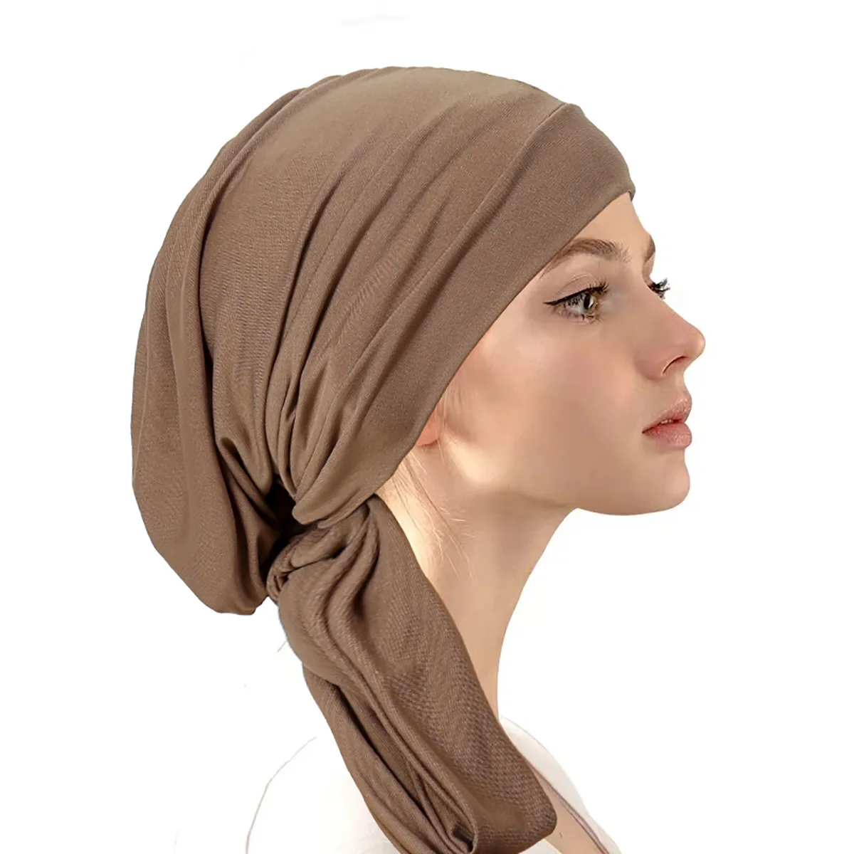 Trendy Crystal Hemp Women\'s Hijab Solid Color Muslim Ladies Turban Bonnet Long Tail Head Wrap Head Scarf Indian Hats