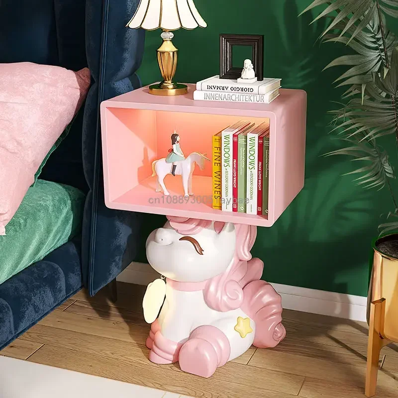 Cartoon Bedside Table Unicorn Cute Bedroom Floor Ornament Girl Room Pink Storage Cabinet Night Stands for Bedroom Mesas De Noche