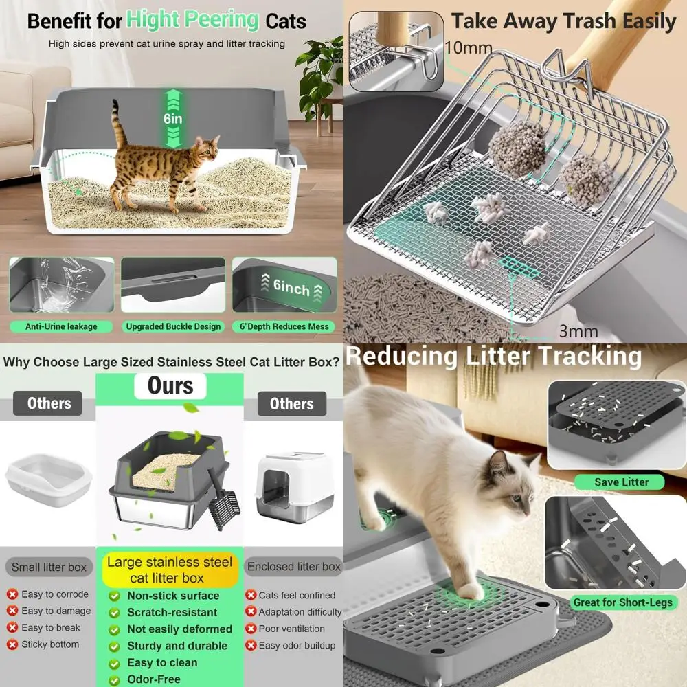 

Очень большой лоток из нержавеющей стали для крупных кошек - 23.5x15.5x12 - с высокими бортиками, герметичный, с контролем запаха, легко чистится, с ковриком