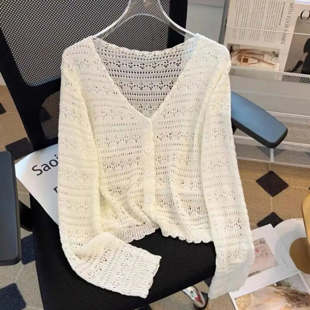 

Lightweight Uv Jacket Women’s Beach Cover Up Crochet Knit Top Boho Hollow Out Sun Protection Shirt Lightweight Long Sleeve