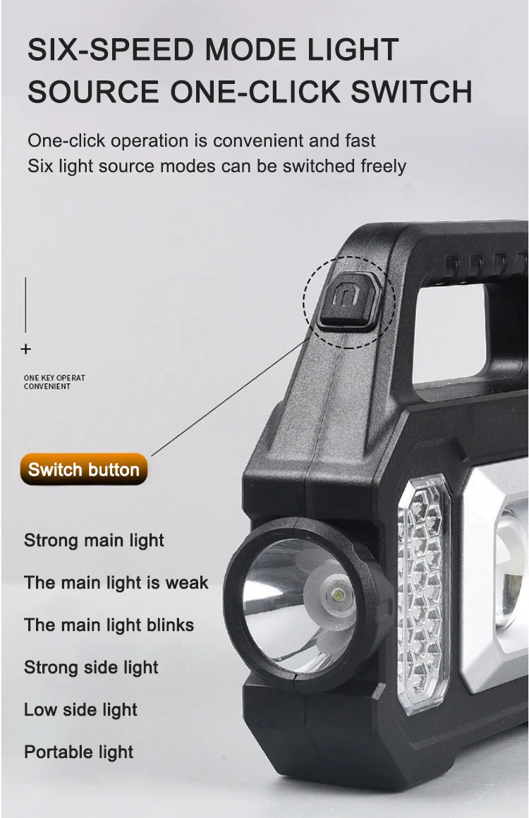 Cross-border multi-function searchlight outdoor waterproof solar power charger flashlight cob hand lamp