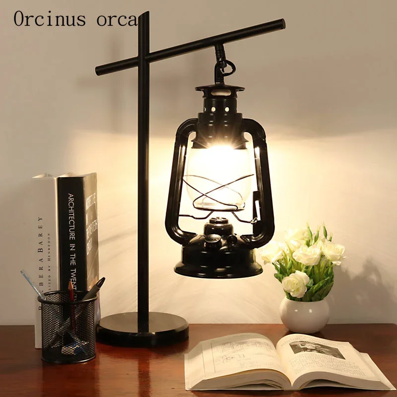 American style rustic kerosene lamp living room bedside lamp Nordic Industrial Wind iron LED desk lamp free  shipping