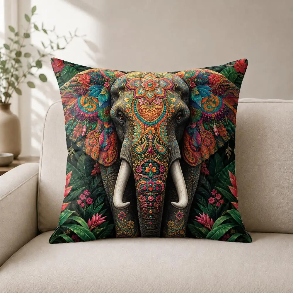 Jewel Temple Elephants Cushion Cover Luxury Soft Plush Short Fur Cushion Case Warm Cozy Sofa Bed Decorative Home