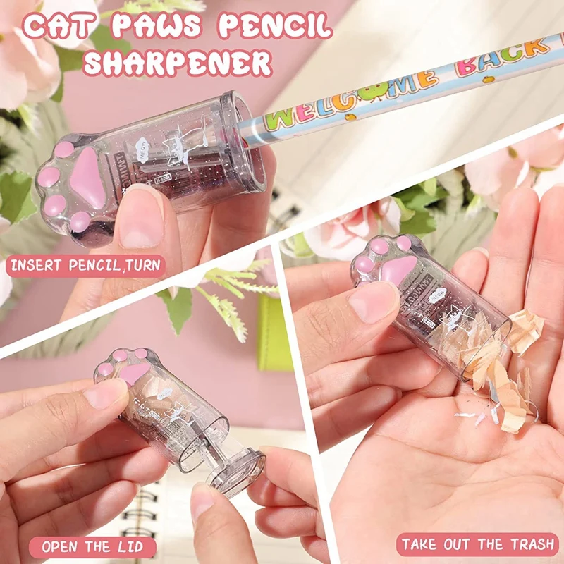 ที่เหลาดินสออุ้งเท้าแมวน่ารัก4ชิ้นและรูปอุ้งเท้าแมวที่เหลาดินสอแบบหดได้อุปกรณ์สำหรับโรงเรียนแมว
