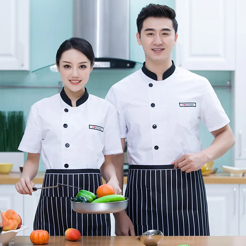 Wholesale Supply Chef Uniform Short-Sleeved Summer Catering Restaurant Kitchen Work Clothes Men's and Women's Cake Shop