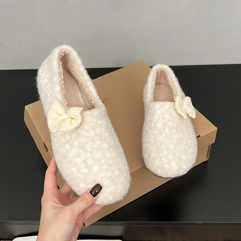 Туфли на плоской подошве, осенне-зимние новые замшевые туфли с круглым носком и глубоким носком, с бантом, на мягкой подошве, нескользящая износостойкая хлопковая обувь Туфли на плоской подошве, осенне-зимние новые замшевые туфли с круглым носком и глубоким носком, с бантом, на мягкой подошве, нескользящая износостойкая хлопковая обувь