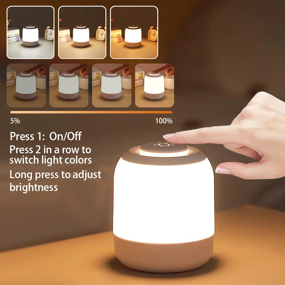 Touch Rechargeable Three-Color Dimming Night Light Bedroom Sleep Lamp Eye Protection Soft Light Bedside Table Lamp For Sleeping