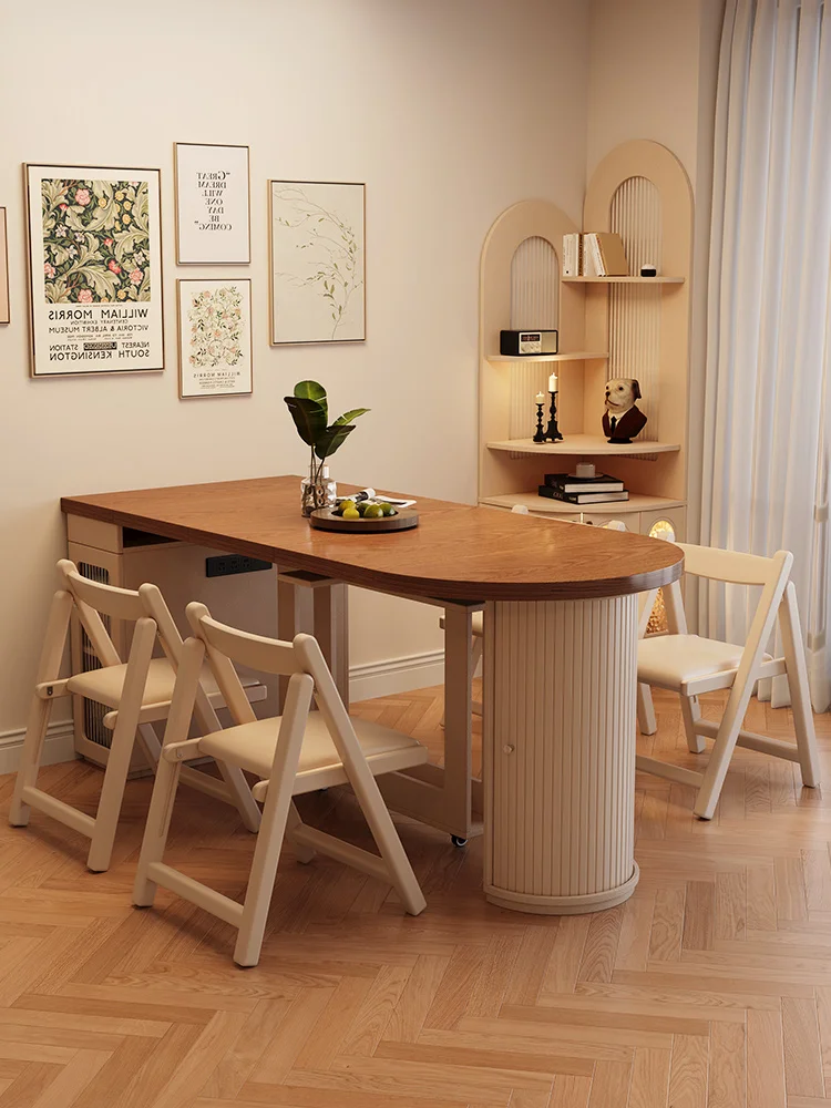 Cream wind French solid wood island retractable dining table integrated small apartment High Quality