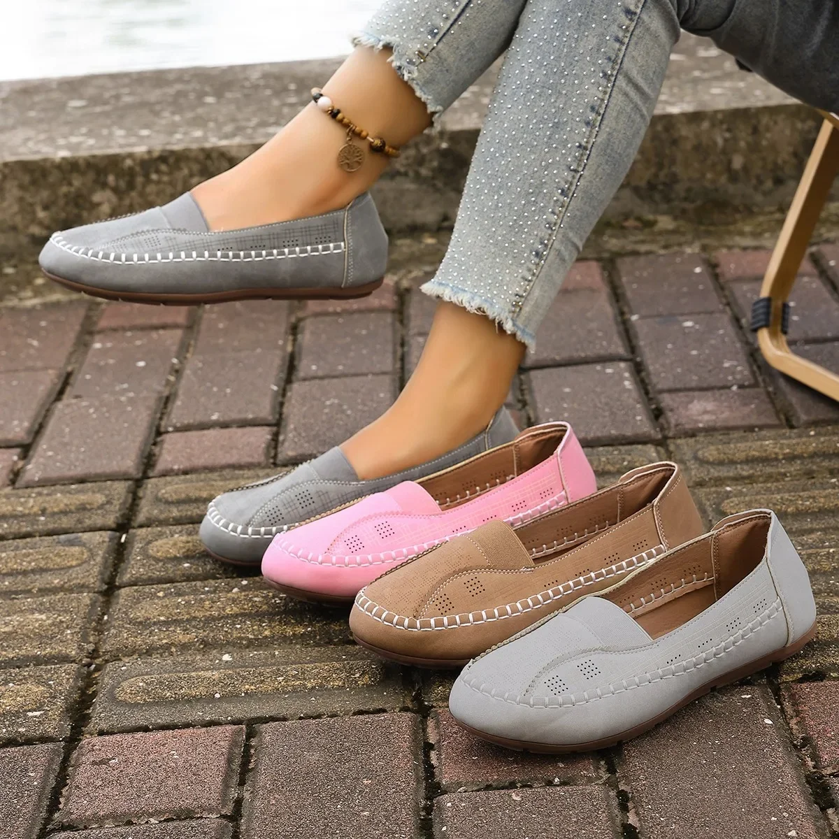 Modische, heiß begehrte, neue, bequeme, lässige Damenschuhe für Frühling und Herbst, elegante, runde, atmungsaktive, leichte, flache Schuhe