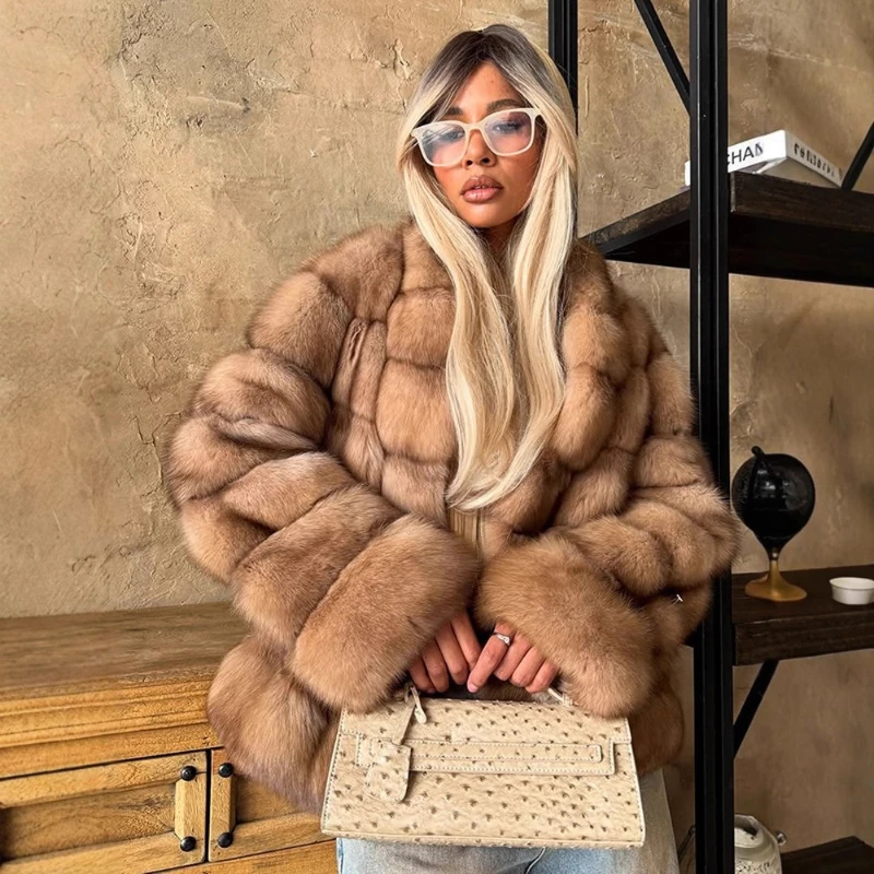 2026 Autumn and Winter Temperament High-end Splicing Lapel Long Velvet Faux Fur Coat for Women