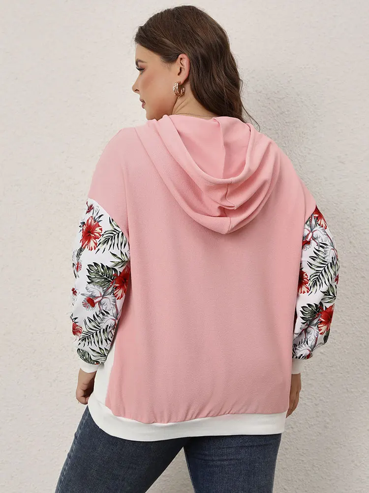 Polyester Hoodies and Sweatshirts with Drawstring, Luxury Female Clothing Mixed Colors Floral Graphic Plus Size Autumn and Winte