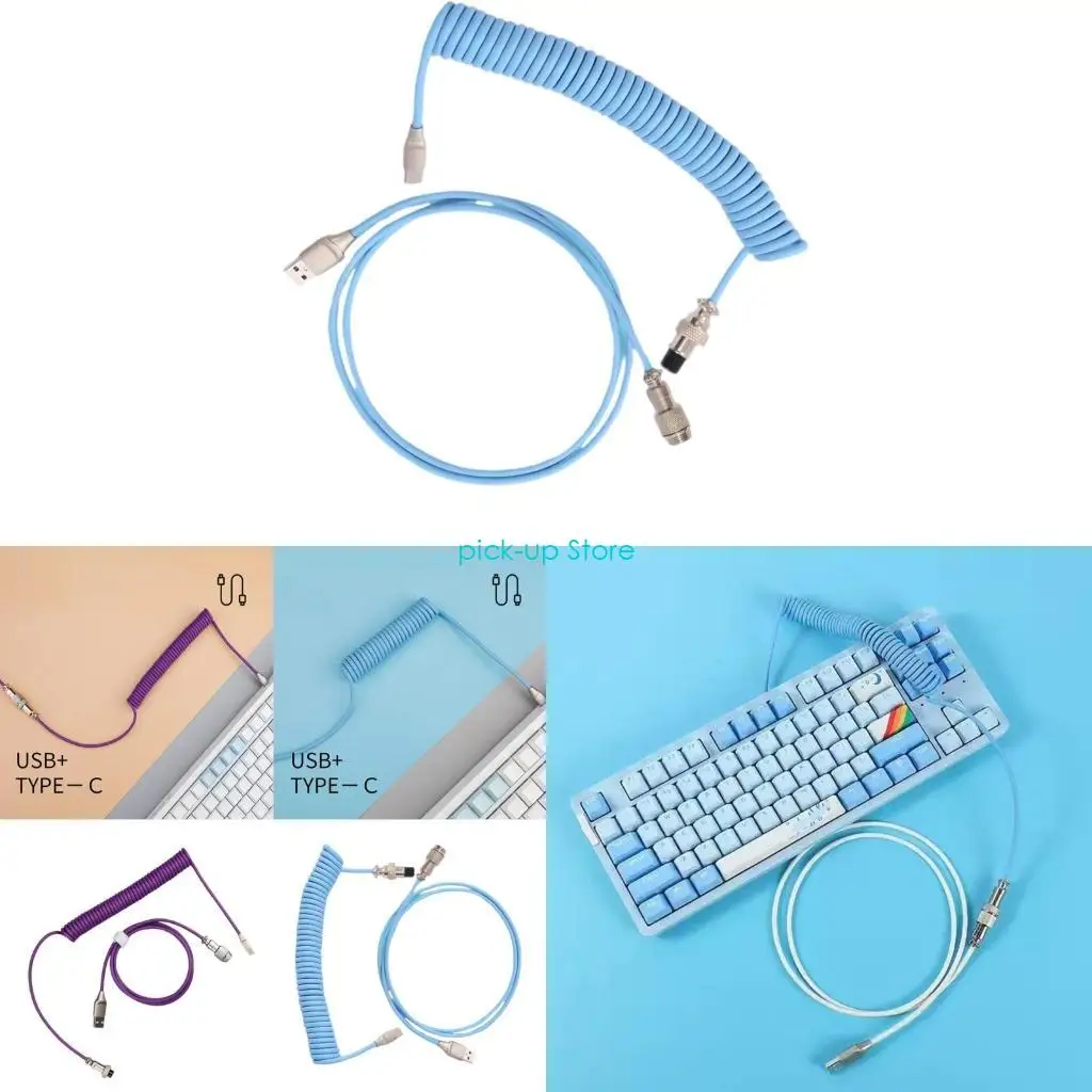 

Q5WA Type C USB Cable Mechanical Keyboards Coiled Cable Keyboards Aviation Connectors