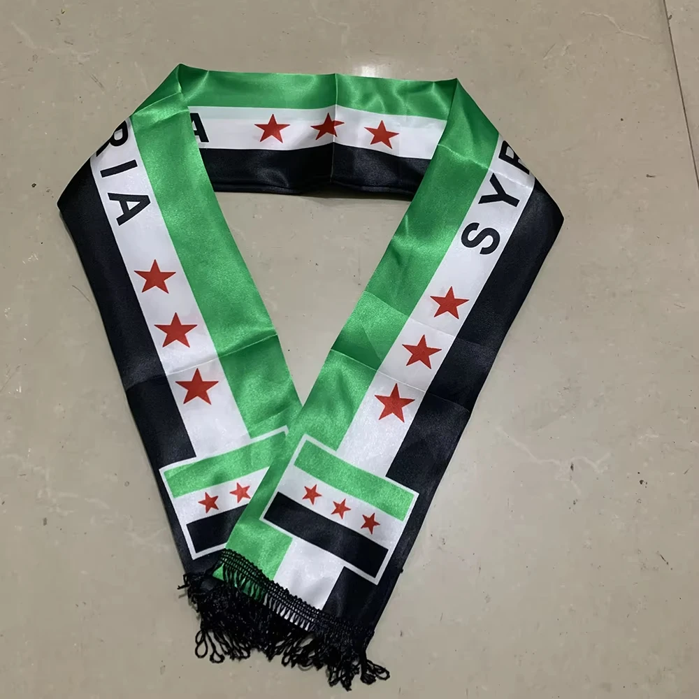 Syria Satin Scarf 14x135cm The Syrian Arab Republic Syrian Three Star Scarf Banner Syria Flag