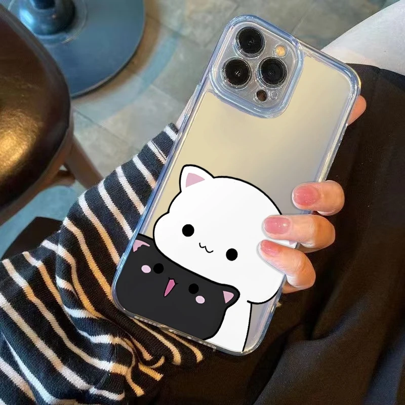 Cartoon Cat Duo Phone Case For iPhone 17 Air 16E 16 15 14 11 Pro Max Plus 13 12 Mini 8 7 X Transparent Shockproof Cover view 2