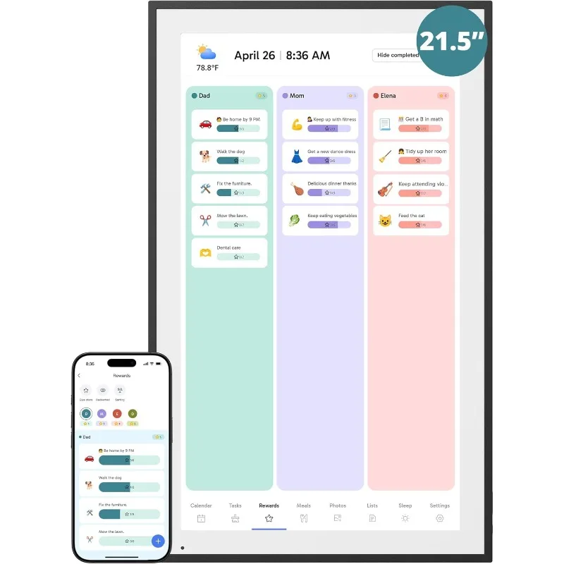 

Календарь 21,5-дюймовый сенсорный экран, электронный настенный календарь с таблицей работы для семейного ежемесячного/недельного планировщика, интерактивный дисплей