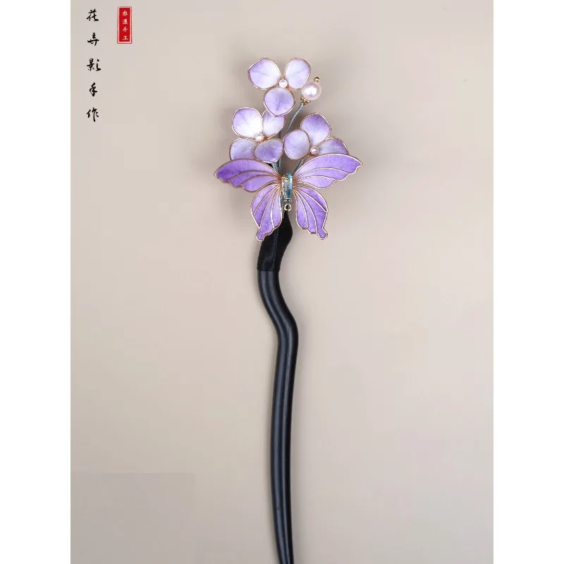 Intangible Heritage Sandalwood Hairpin Silk Butterfly Chinese Niche Hair Ornament