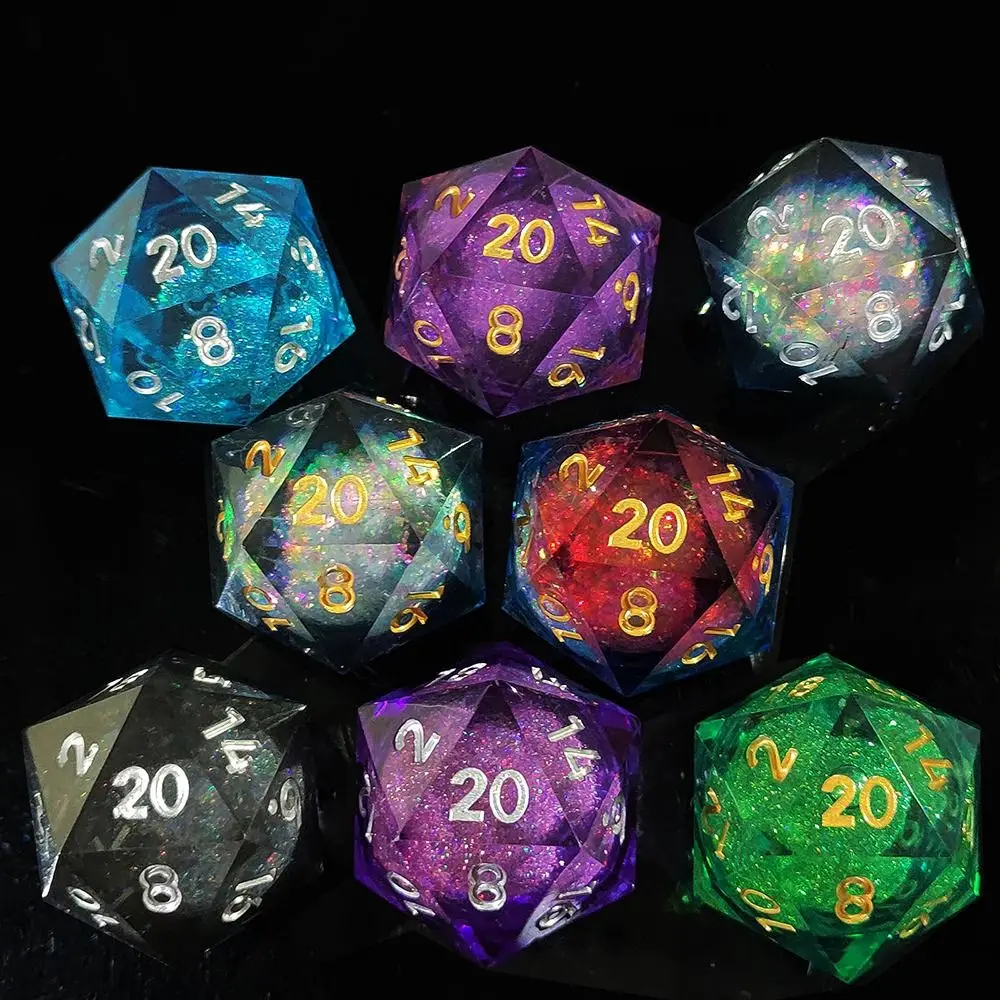 

Новые кости DND из жидкого сердечника из смолы, острые края, кристаллы D20, игральные кости Quicksand, блестящие ролевые игры D и D, кости для домашнего декора