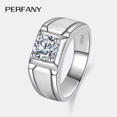 PERFANY 0.5/1CT Moissanite Ring for Men S925 Pure Silver Frosted Design Eternal Diamond Wedding Ring Luxury Jewelry