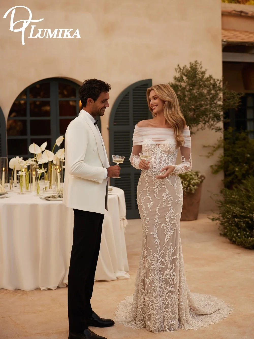 Romantic Off-Shoulder Wedding Dress 2026 Charming Appliquéd Church Bridal Gown Graceful A-Line Tulle Floor-Length Dress Customiz
