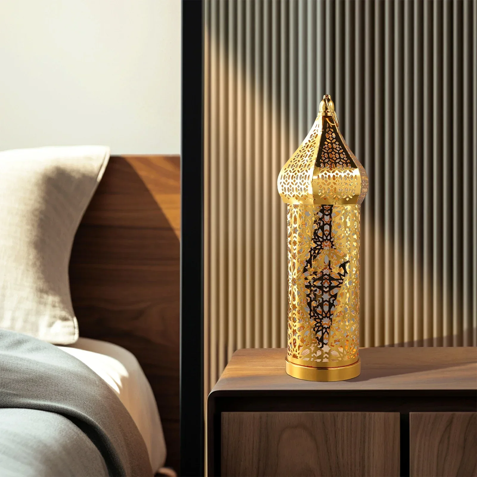 Adornos de hierro para decoración del hogar, decoración de mesa marroquí Ramadán Ron Lanter, hueco dorado, a estrenar